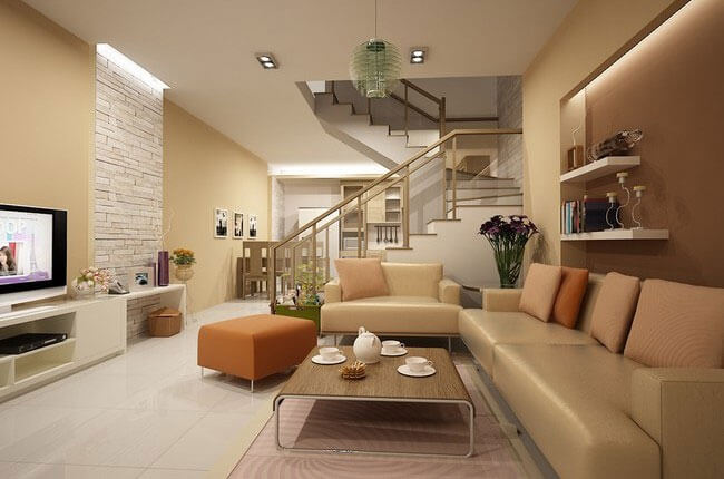 Thay đổi màu sắc không gian gam màu nâu ấm áp cho phòng khách