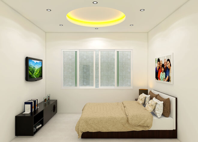Với một khung cửa mở ra phần giếng trời, phòng ngủ dành cho Bà khá thoáng đãng và yên tĩnh vì nằm ở cuối nhà trong mẫu thiết kế nhà phố này.