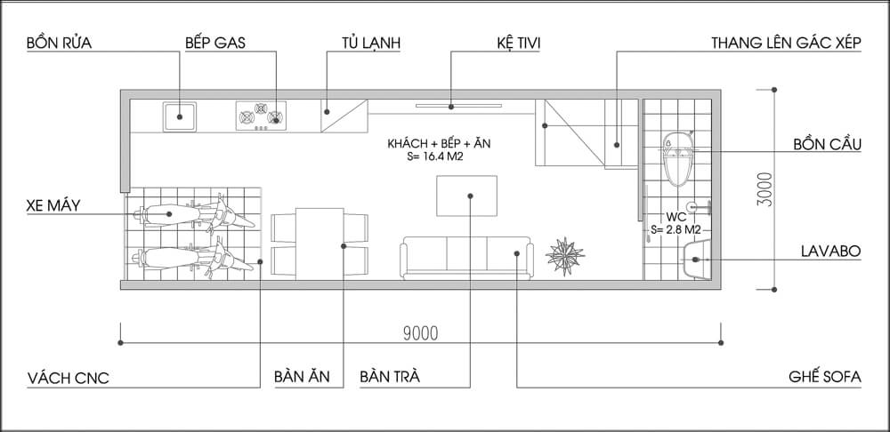 Bản vẽ mặt bằng tư vấn thiết kế nội thất tầng 1.