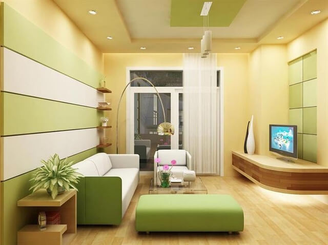 Với màu vàng chanh sơn phòng khách nhà bạn như được thổi vào một luồng gió mới mang sức sống cho cả ngôi nhà.