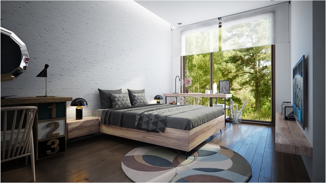 Ngôi nhà có 3 phòng ngủ đều được bố trí phía sau nhằm đảm bảo sự riêng tư và tĩnh lặng cần thiết, trong thiết kế nhà 1 tầng này.