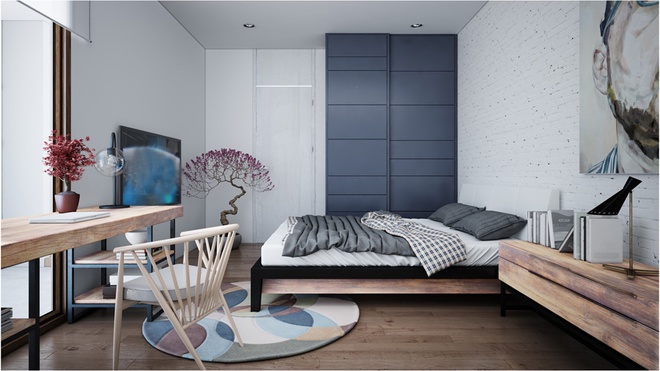 Ngôi nhà có 3 phòng ngủ đều được bố trí phía sau nhằm đảm bảo sự riêng tư và tĩnh lặng cần thiết, trong thiết kế nhà 1 tầng này.