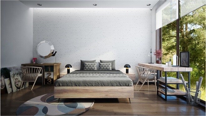 Ngôi nhà có 3 phòng ngủ đều được bố trí phía sau nhằm đảm bảo sự riêng tư và tĩnh lặng cần thiết, trong thiết kế nhà 1 tầng này.