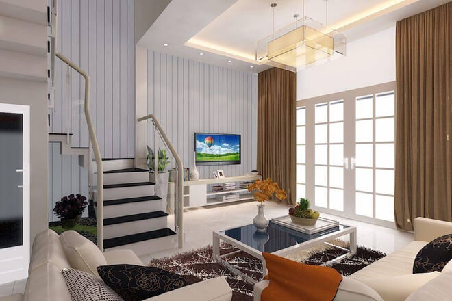 Lối cầu thang lên tầng được thiết kế đơn giản nhưng chắc chắn