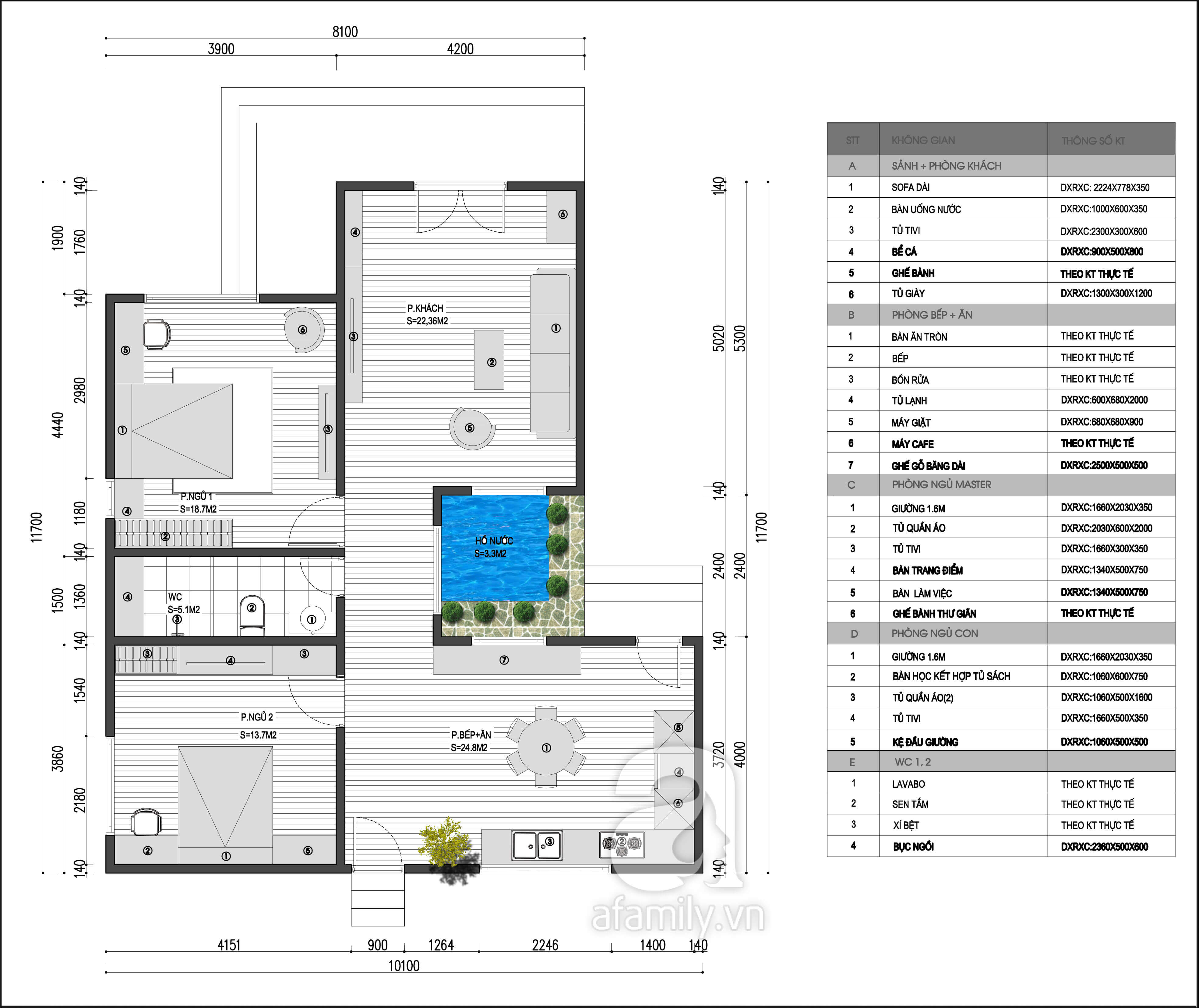 Mặt bằng tư vấn thiết kế nội thất nhà cấp 4 cho chủ nhà mệnh Kim.