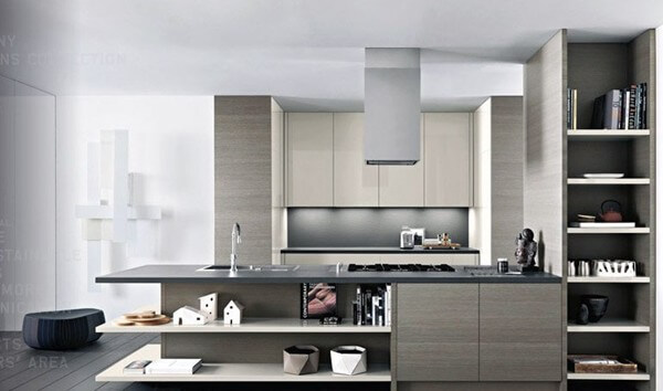 Thiết kế phòng bếp với nội thất xám trắng ấn tượng