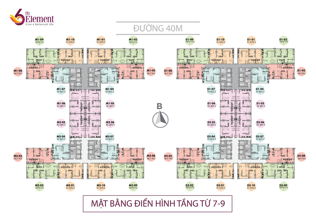 mặt bằng chung cư 6th element tầng 7 - 9