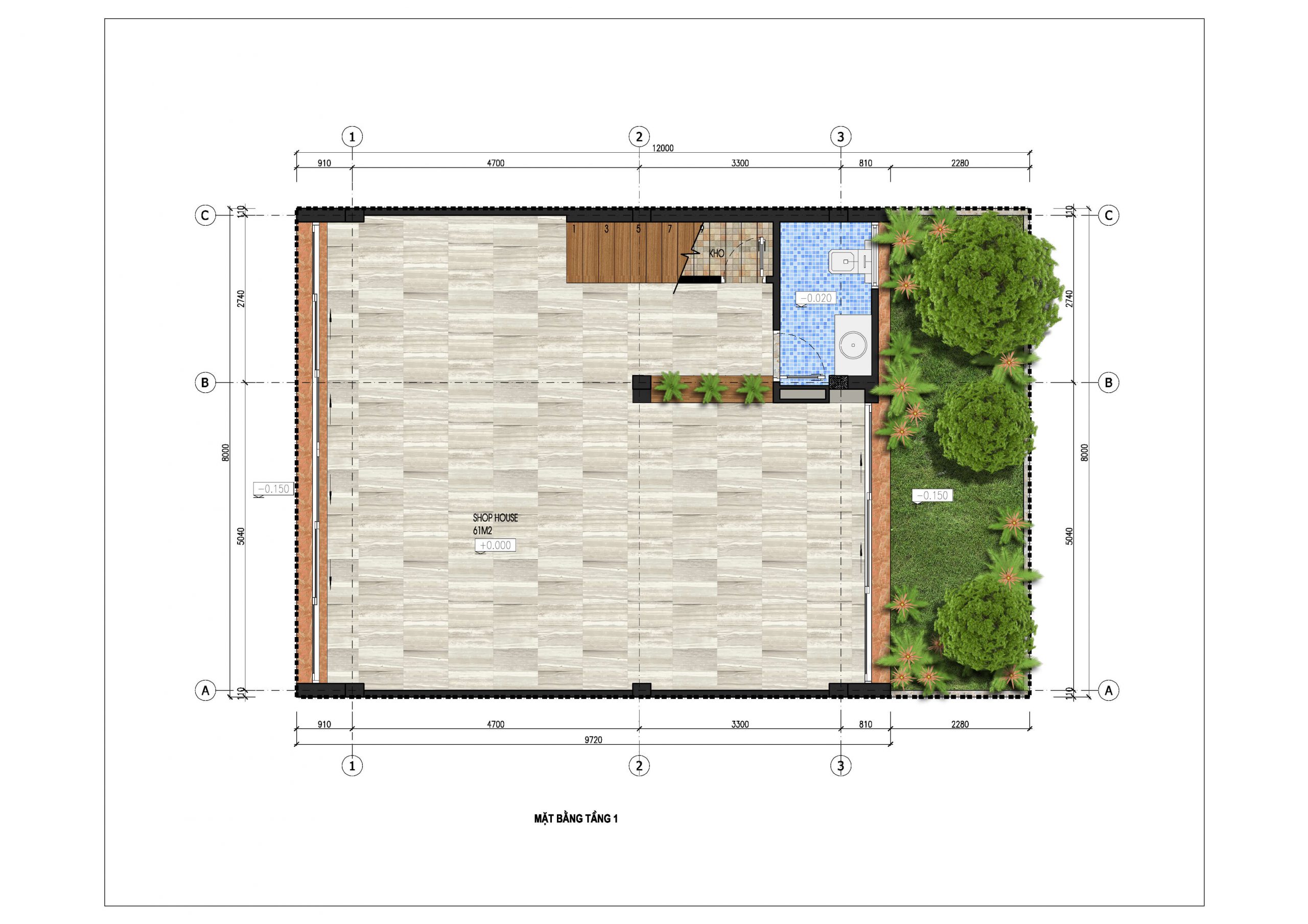 mặt bằng shophouse tầng 1