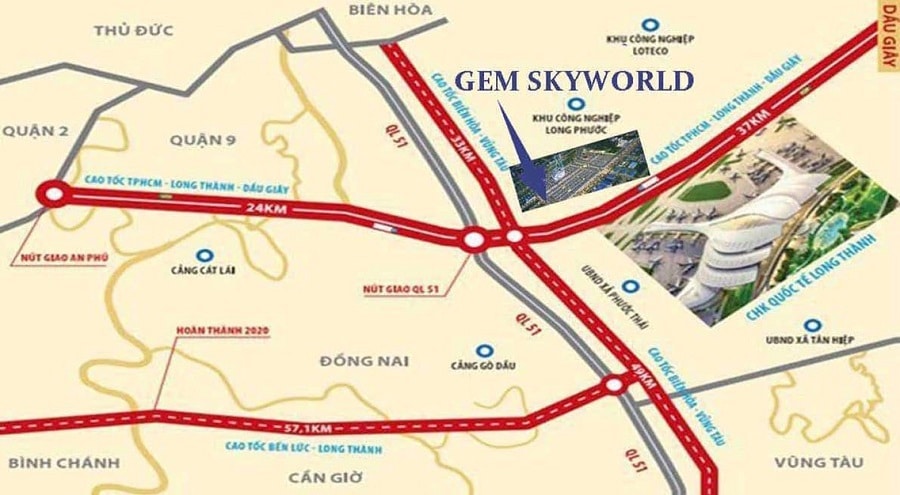vị trí dự án gem sky world long thành