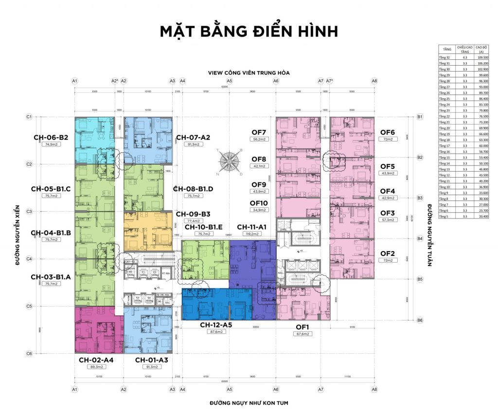 mặt bằng officetel harmony square nguyễn tuân