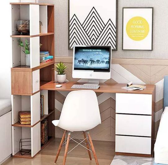 Bàn làm việc bằng gỗ tích hợp giá đựng sách bên hông Bàn làm việc bằng gỗ tích hợp giá đựng sách bên hông