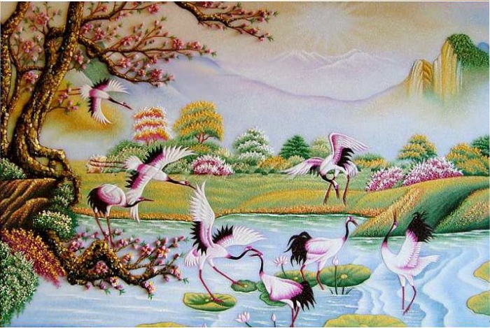 Bức tranh đá quý Đào Hạc Xuân cho người tuổi Mùi Bức tranh đá quý Đào Hạc Xuân cho người tuổi Mùi