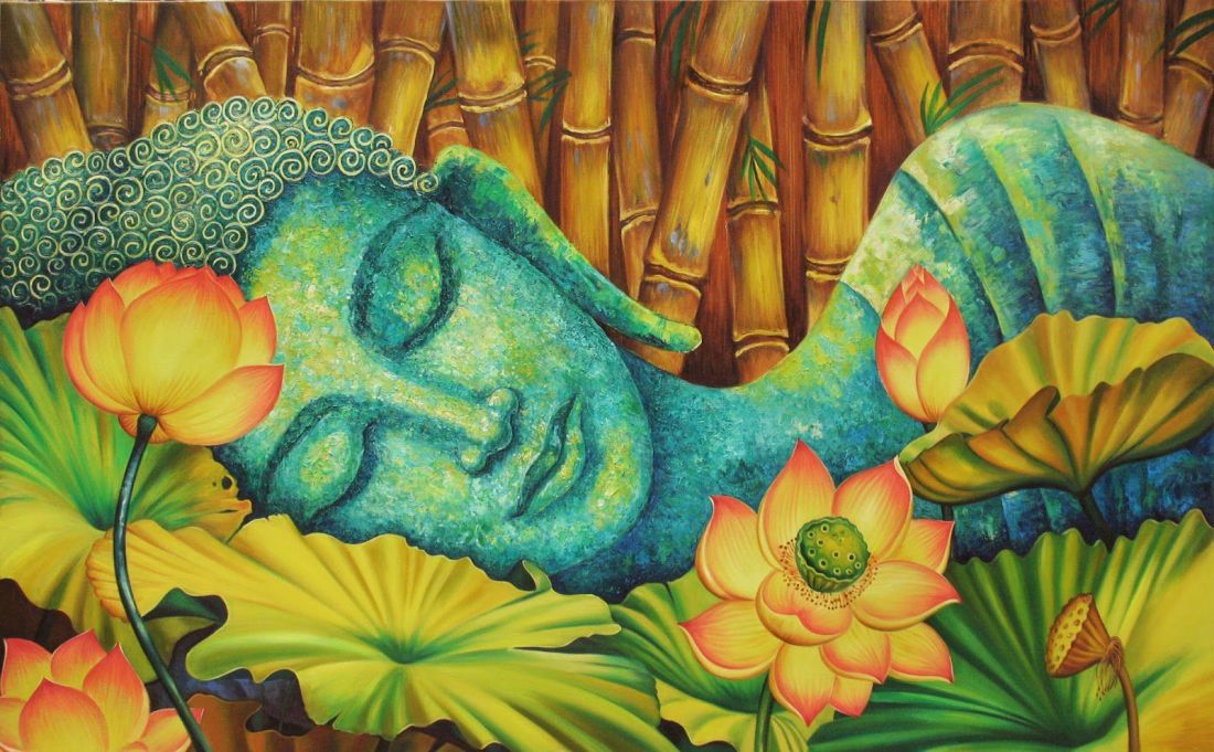 Tranh Phật và hoa sen Tranh Phật và hoa sen