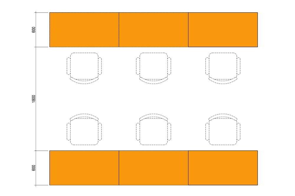Khoảng cách tối thiểu giữa 2 dãy bàn làm việc phải từ 180cm trở lên. Khoảng cách tối thiểu giữa 2 dãy bàn làm việc phải từ 180cm trở lên.
