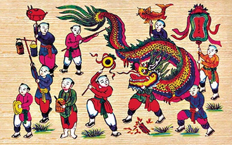 Tranh đông hồ Múa Lân Tranh đông hồ Múa Lân