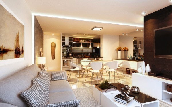 Sửa nhà chung cư với phòng khách thiết kế mở rộng rãi